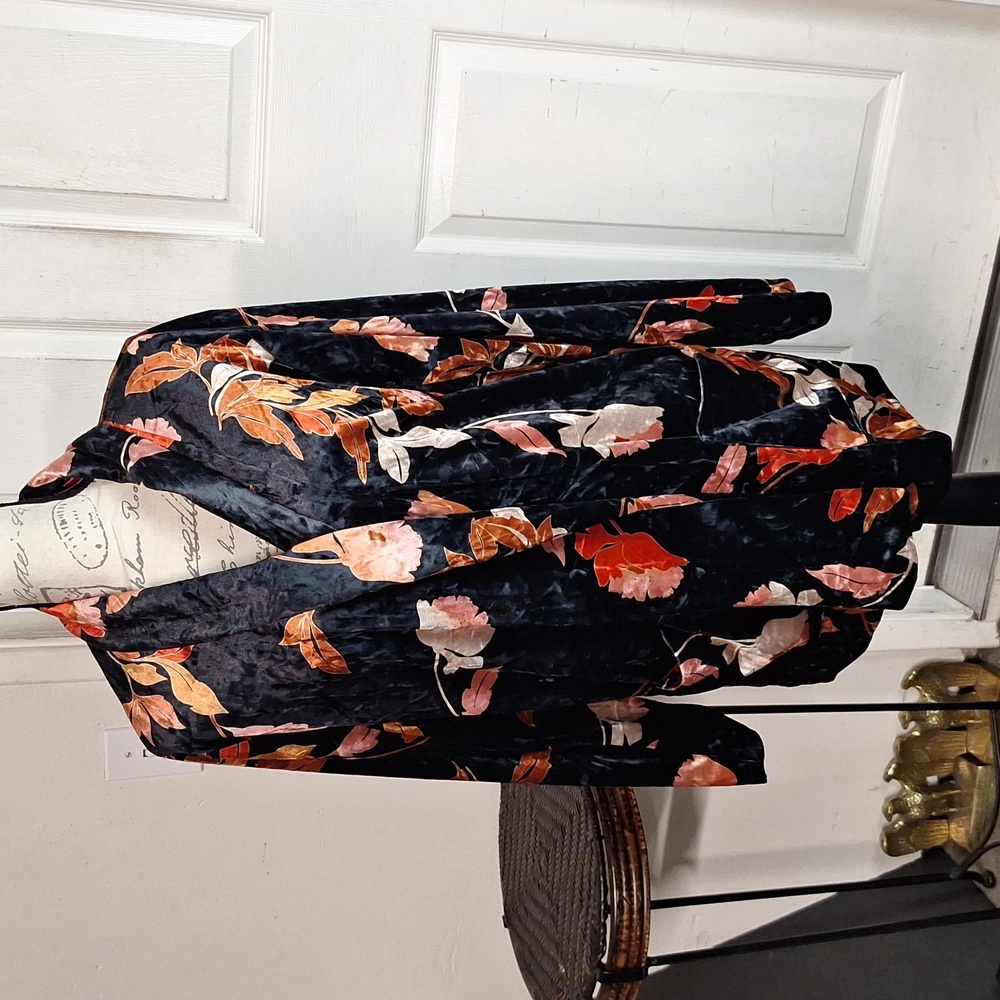 Molly Bracken Velour Floral Blazer Women Large Open Front Cardigan